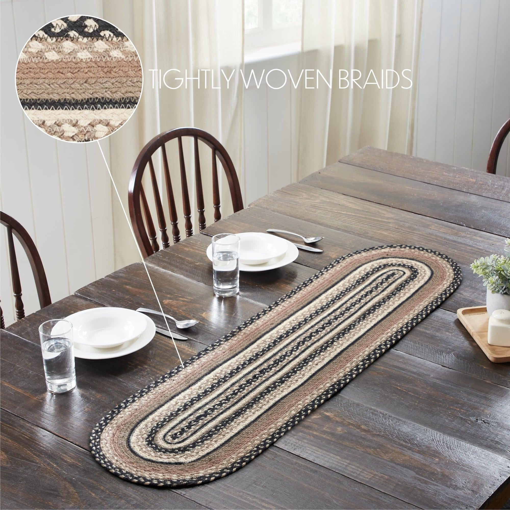 VHC Brands Sawyer Mill Charcoal Farmhouse Jute Oval Table Runner 13x37