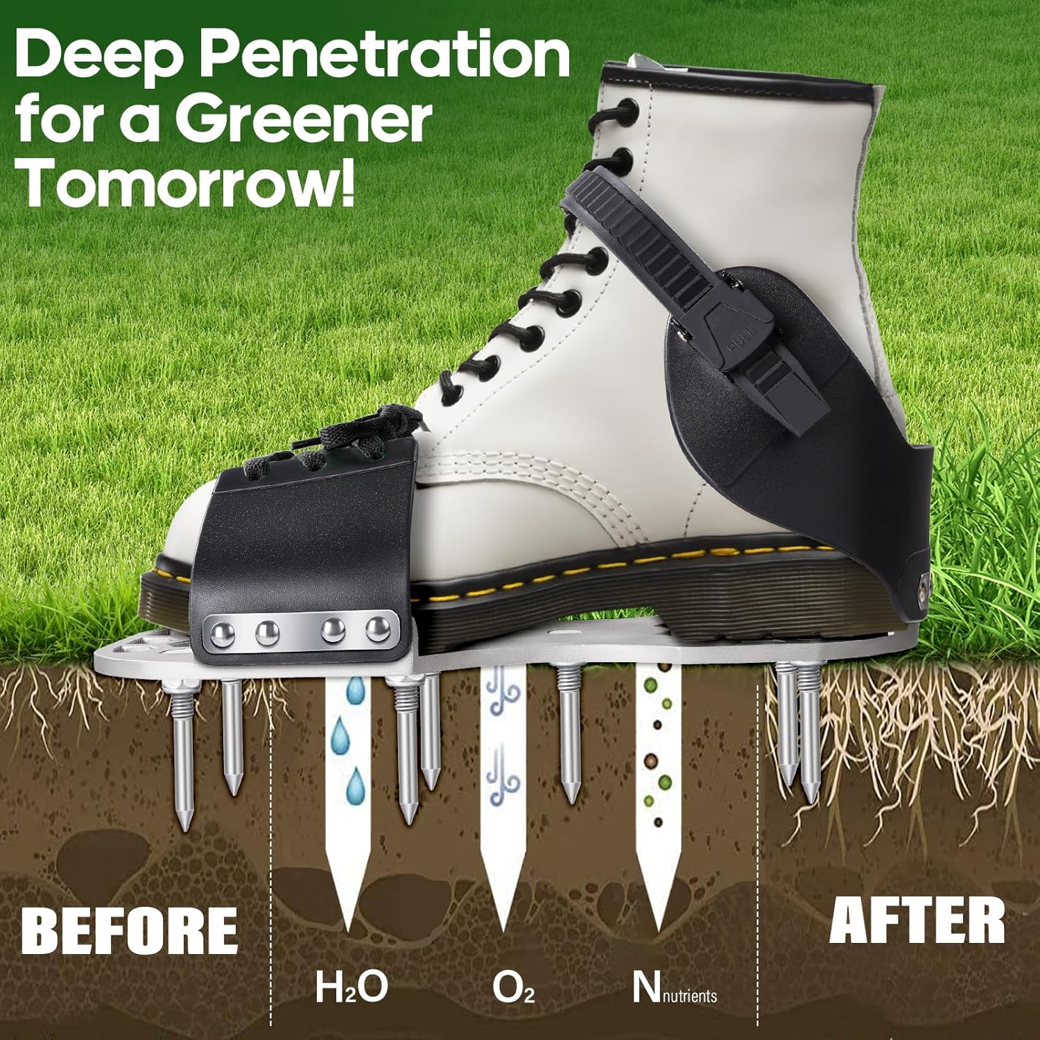 Lawn Aerator Shoes with 5mm Metal Sole Adjustable Straps Bend-Resistant Spikes Fully Assembled Black