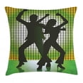 thumbnail image 1 of 70s Party Decorations Throw Pillow Cushion Cover, Silhouette Illustration of Couple Dancing in Disco, Decorative Square Accent Pillow Case, 18 X 18 Inches, Light Green Dark Green Yellow, by Ambesonne, 1 of 2