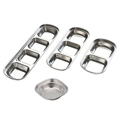 

4pcs Stainless Steel Divided Dipping Plates Sauce Vinegar Seasoning Dishes