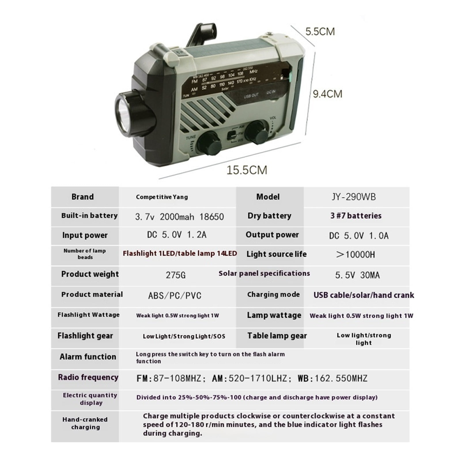 Outdoor Portable Multi-function Hand-cranked Radio For Emergency Solar Charging Lighting