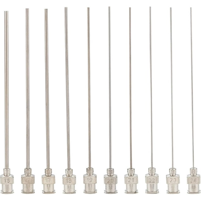 20 unidades de puntas de aguja dispensadoras de hierro de 7,6 cm (3 pulgadas), 10 agujas romas de tamaños mixtos con junta de latón para recargar pegamento de 15G/16G/17G/18G/19G/20G/21G/22G/23G/24G
