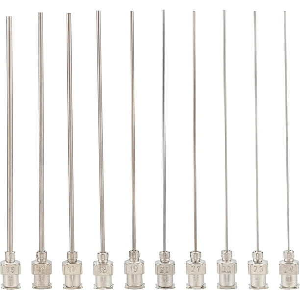 20 unidades de puntas de aguja dispensadoras de hierro de 7,6 cm (3 pulgadas), 10 agujas romas de tamaños mixtos con junta de latón para recargar pegamento de 15G/16G/17G/18G/19G/20G/21G/22G/23G/24G
