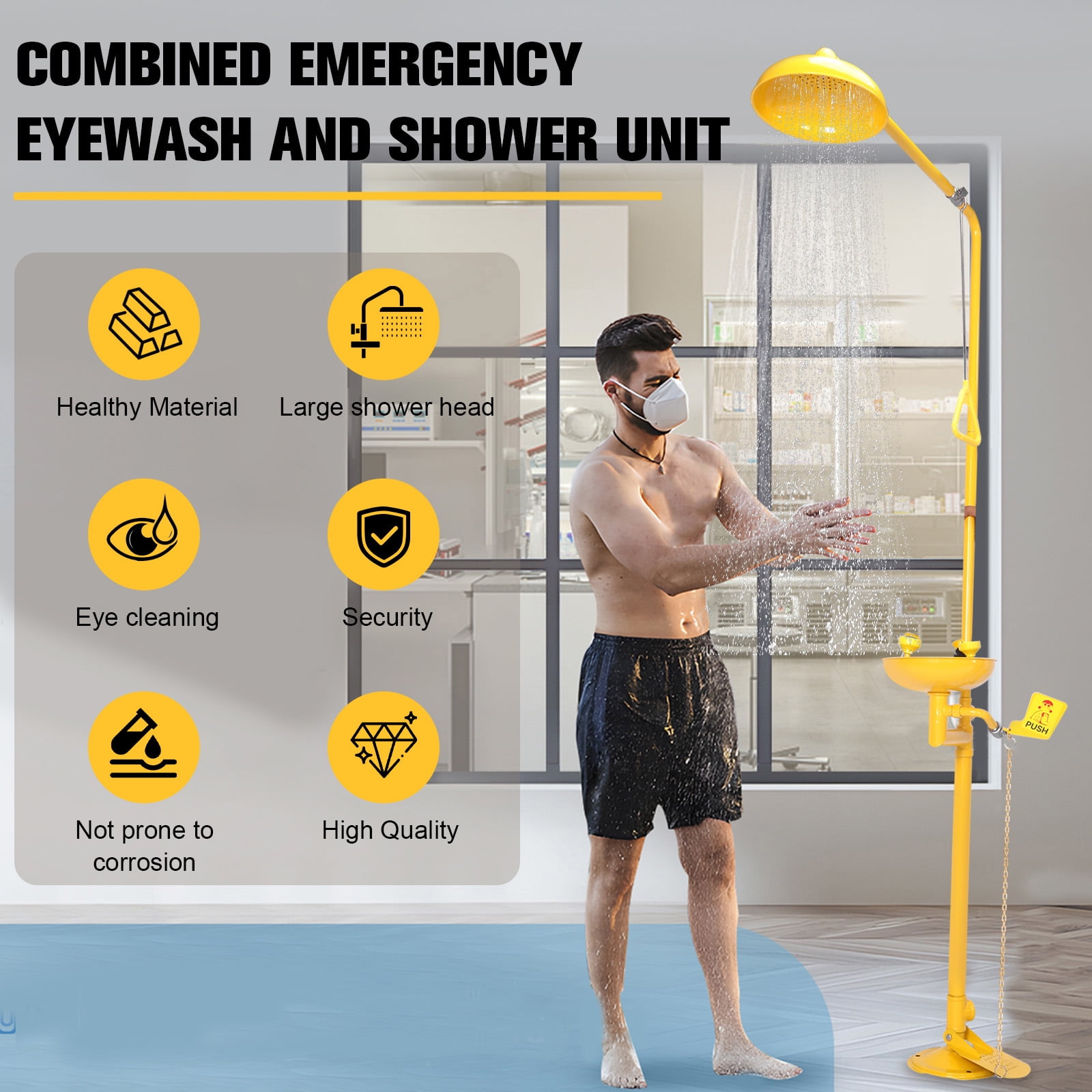 golytefs Emergency Eye Wash & Shower Equipment 304 Stainless Steel Eyewash And Shower Kit