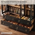 thumbnail image 4 of DTTRA 72.8" Tall Arched Kitchen Pantry Cabinet with 3 Glass Doors and 4 Drawers, Black, 4 of 8