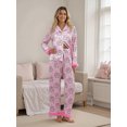 thumbnail image 5 of AIGUR Family Matching Christmas Pajama Set Mommy and Me Matching Pajamas Santa Wreath Print Button Down Long Sleeve Lapel Tops Pants Family Satin Sleepwear, 5 of 9