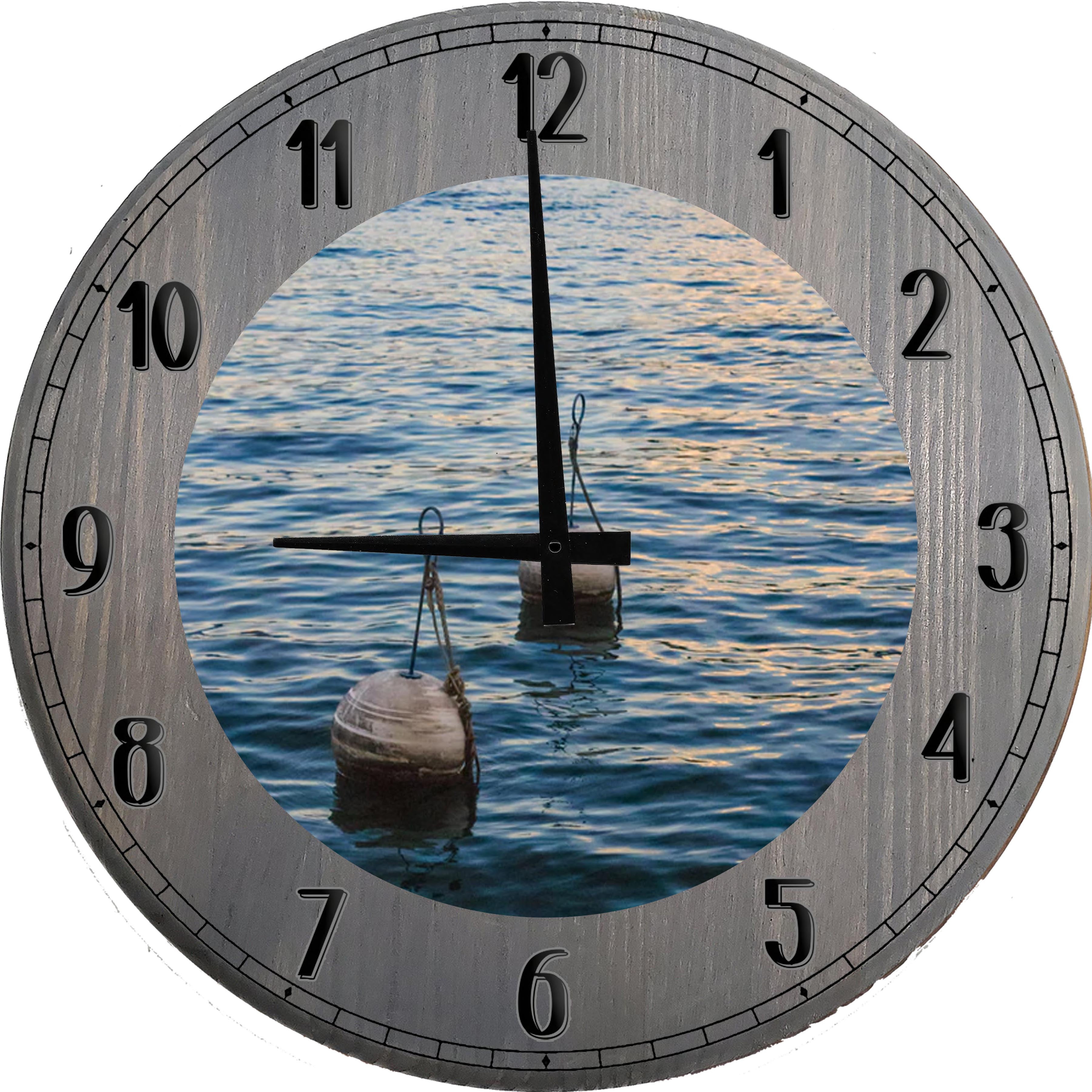 Wood Wall Clock 12 Inch Nautical Wall Art Coastal Buoy Sunset Round