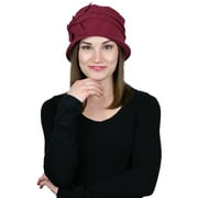 Fleece Flower Cloche Hat for Women Cancer Headwear Chemo Ladies Head Coverings (Burgundy)