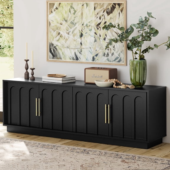 FORTUNETEC TV Stand, 67" Mid Century Modern Arched Design, Black