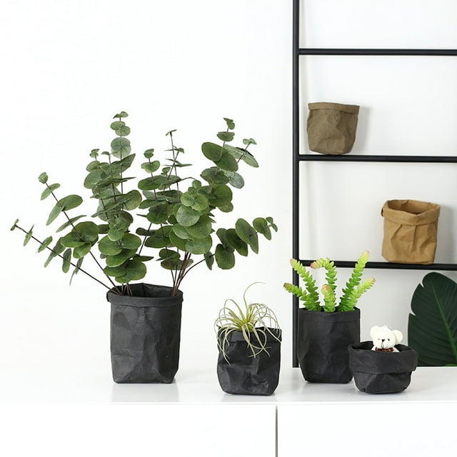 Washable Kraft Paper Bag Plant Flowers Pots Multifunction Home Storage Bag Black