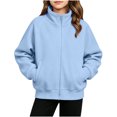 thumbnail image 4 of XRoczxe 5‑15 Years Old Kids Zip‑Up Sweatshirt Jacket, Boys Girls Solid Color Stand Collar Long Sleeve Fleece Jacket With Pockets & Thumb Hole Cuffs, 4 of 7