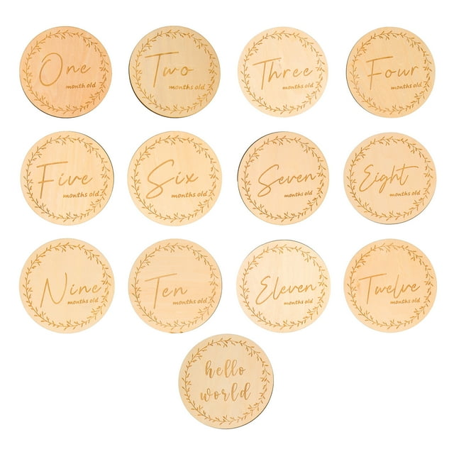 13pcs Baby Milestone Cards Wooden Carving Milestone Signs Baby Milestone Round Plaques