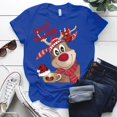 thumbnail image 1 of Camiseta con estampado navideño de renos y buenos días para mujer, camiseta navideña con estampado bonito, S-5XL divertida y bonita, camiseta navideña para mujer, 1 of 4