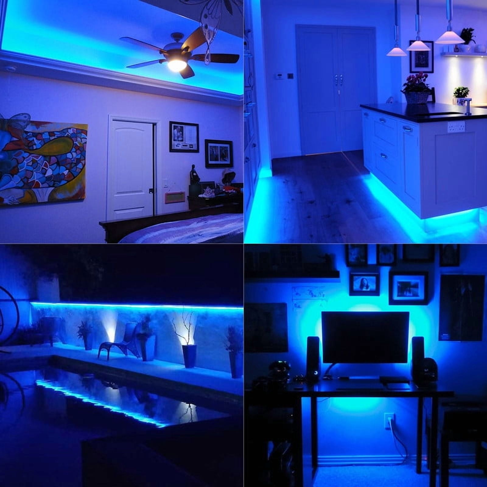 Active Mind Ltd 50ft Blue LED Rope Lights with Remote - Adjustable Brightness & Glitter, Waterproof Cuttable for Indoor/Outdoor Holiday, Pool & Landscape Lighting