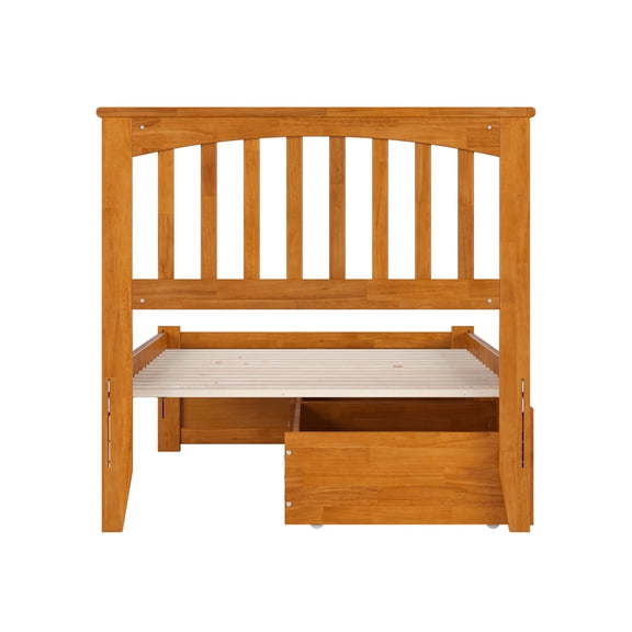 HomeStock Eclectic Escape Twin XL Solid Wood Platform Bed with Footboard & Storage Drawers in Light Toffee