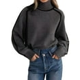 thumbnail image 4 of Female Mock Neck Pullover Sweaters Casual Fall Winter Long Sleeve Color Block Loose Knitted Tops Dark Gray L, 4 of 10