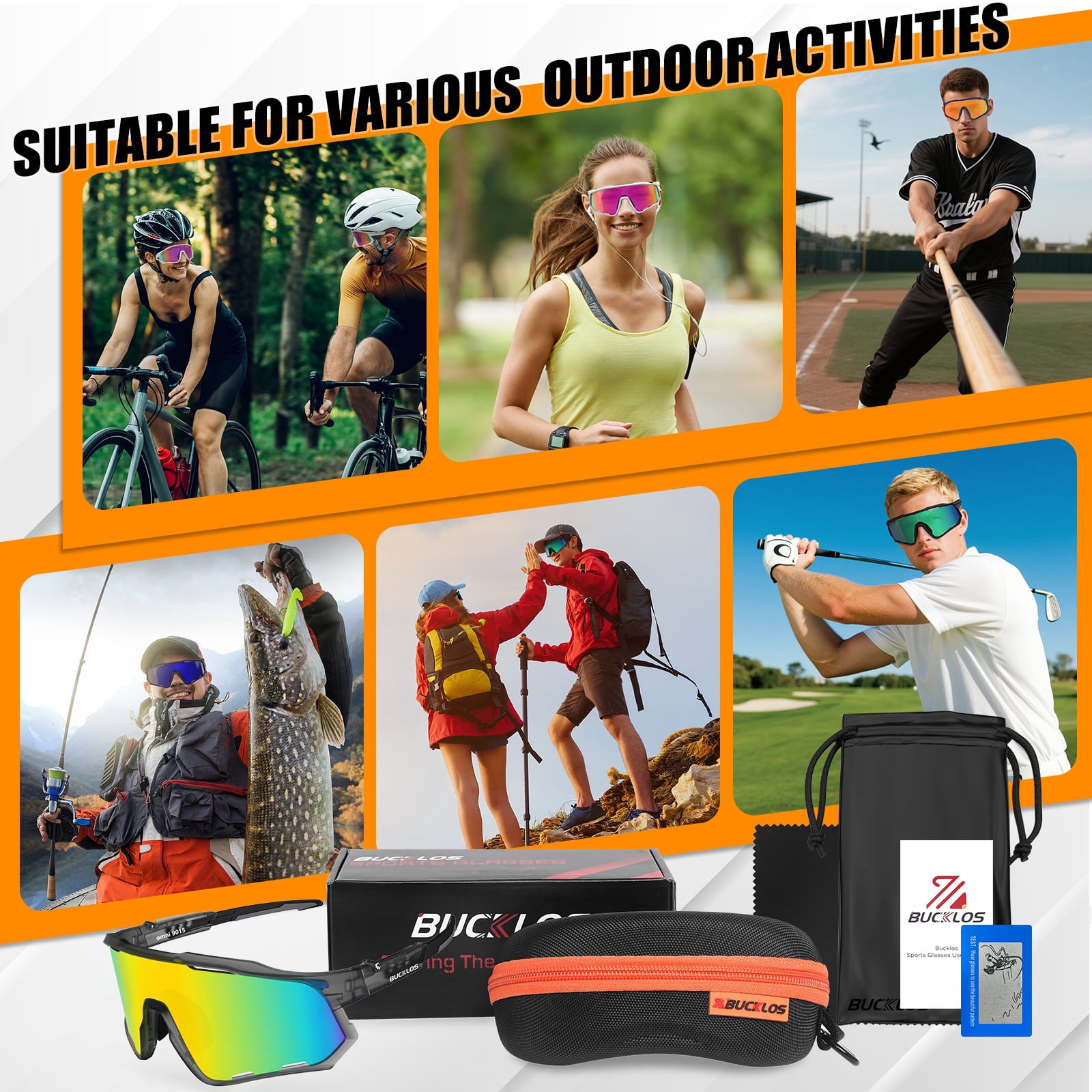 BUCKLOS Polarized Sunglasses Cycling UV400 Protection,TR90 Sports Goggles for Men Women,Running Baseball Golf Outdoor