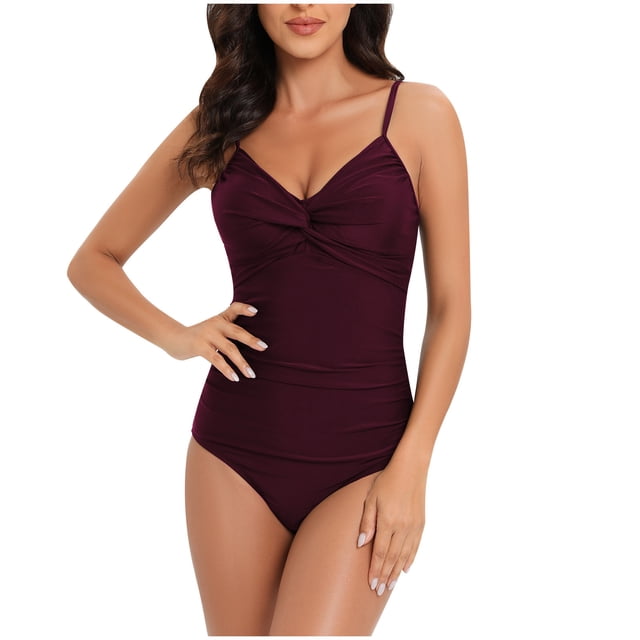 Traje de baño de una pieza para mujer, cómodo, liso, con almohadilla en el pecho, sin aros, Bikini con escote en V profundo OAVQHLG3B Store lin121212