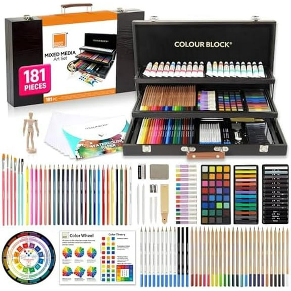 181 pc Mixed Media Art Set in Exquisite Wooden Case - Acrylic & Water color Paints, Sketching, Colored Pencils, Soft & Oil Pastels$$Art & Craft
