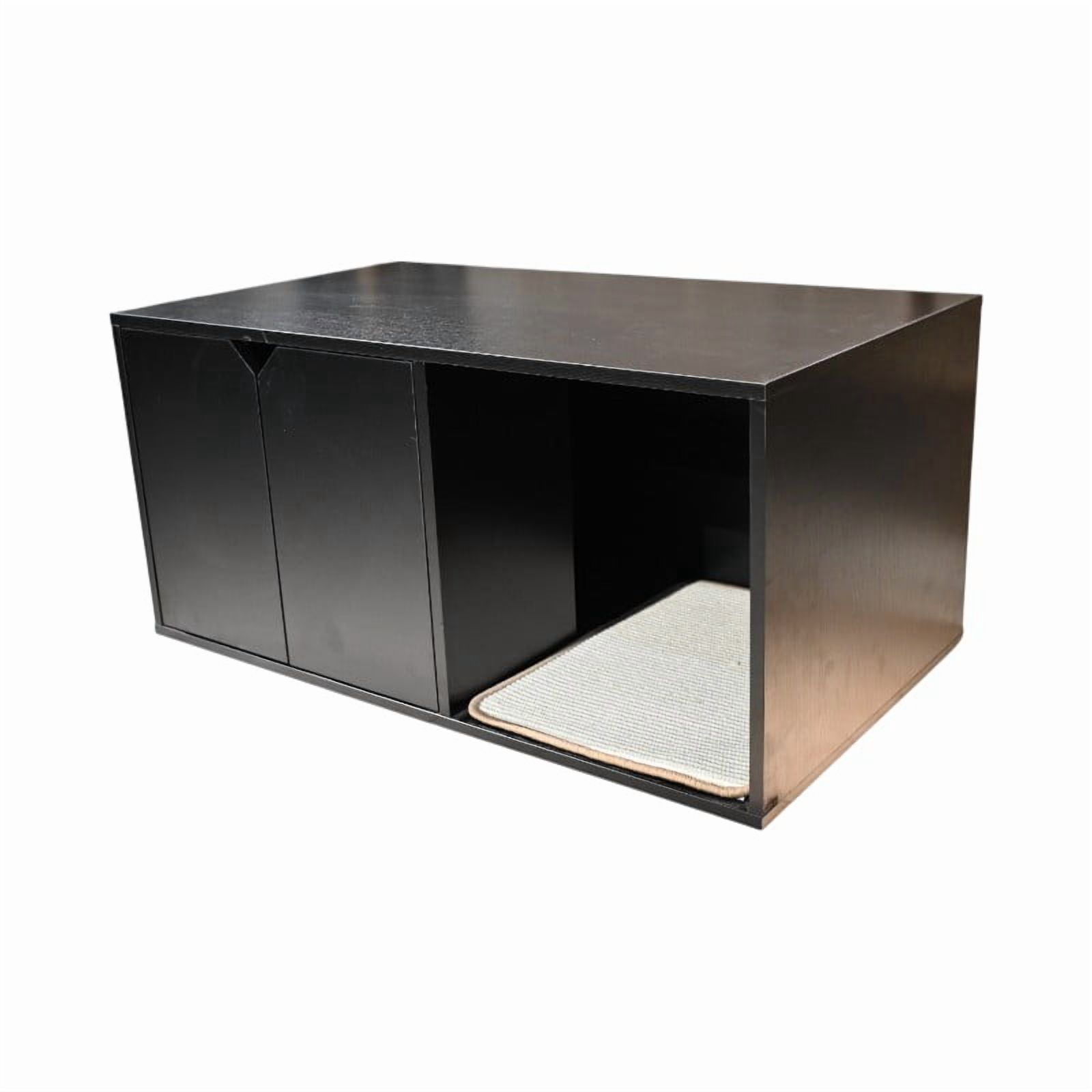 Cat Litter Box Enclosure, Modern Black Cat House Furniture with Corrugated Cardboard Scratch Pad, Sturdy Melamine Shelter, Decorative Indoor Pet Cabinet for Home Use