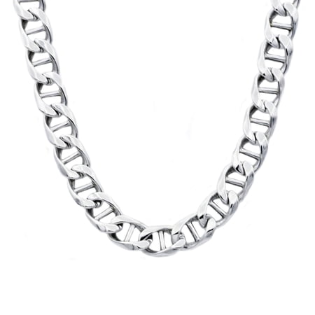 Arista Plain Solid Stainless Steel White Mariner Link Chain Necklace, 24"