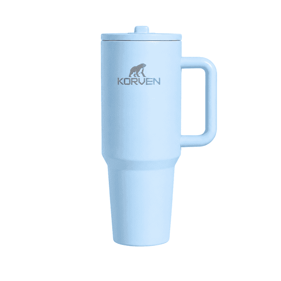 Korven Flow 40 oz Water Bottle, Stainless Steel Insulated Tumbler with Flip Straw and Handle - Coastal Blue