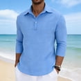 thumbnail image 2 of Horkkom Linen Shirts for Men Button Down Neck Long Sleeve Shirts Solid Color Loose Casual Shirts L, 2 of 10