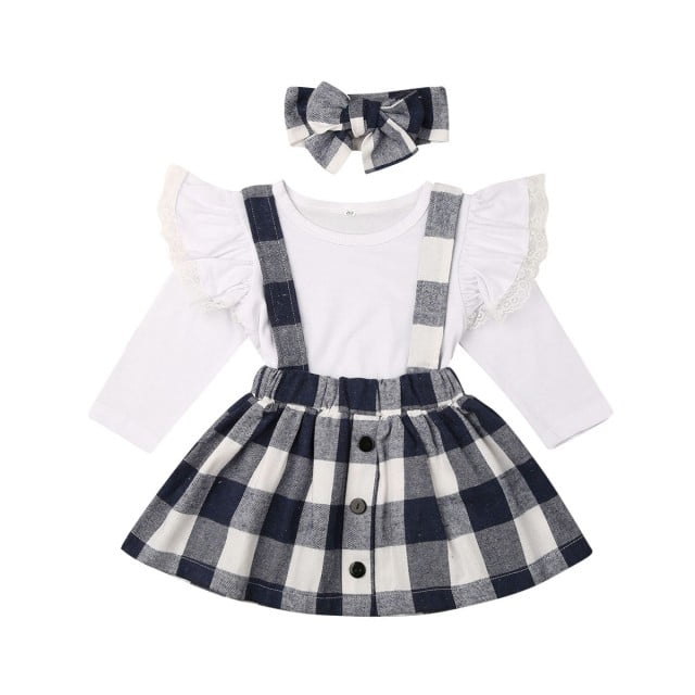 4-5T, Black+Red Toddler Baby Girl Infant Plain T Shirts+Plaid Overall Skirt Set Cotton Christmas Dress Outfits