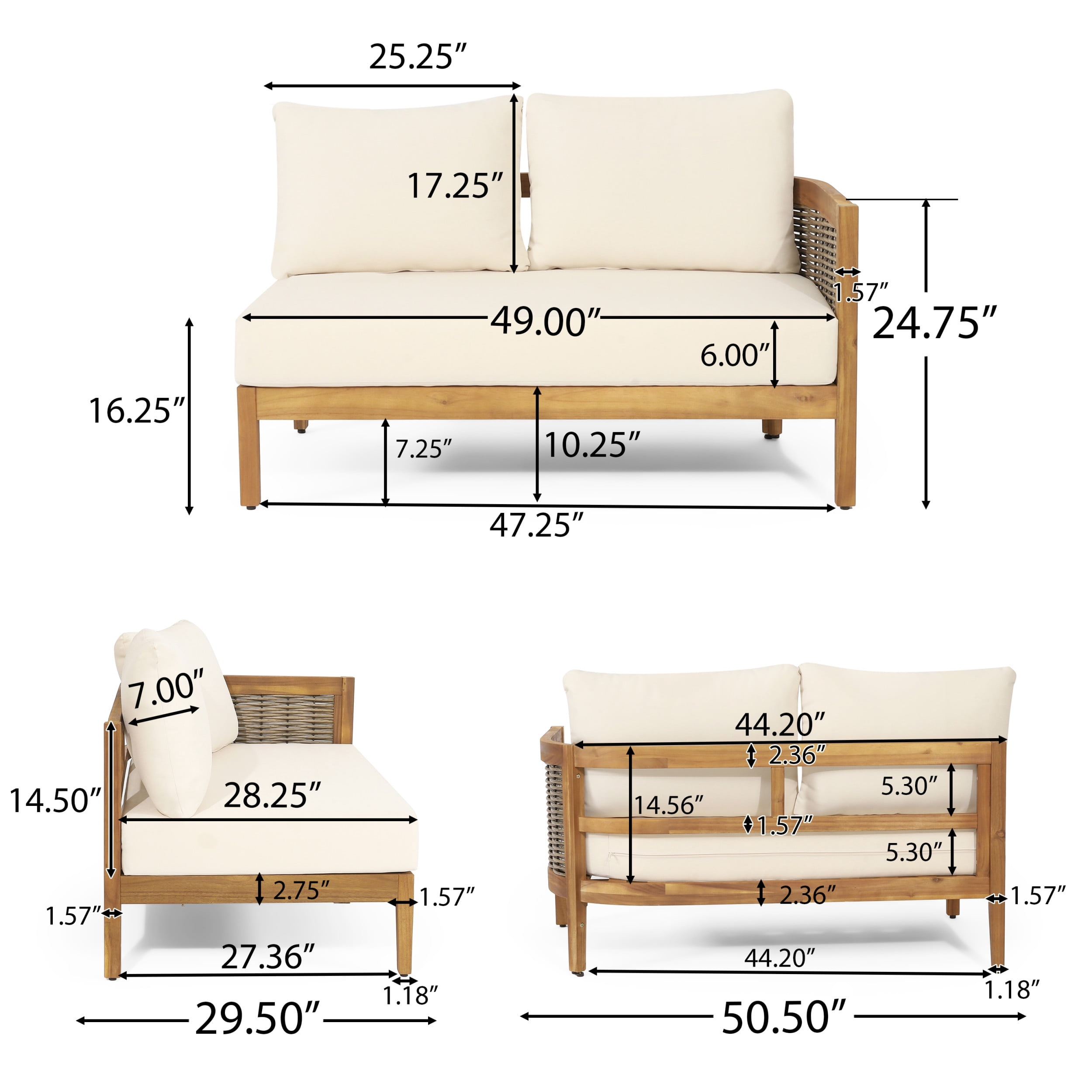 Noble House Rattler Outdoor 5 Seater Sectional Sofa Chat Set with Fire Pit, Teak, Beige, and Light Gray