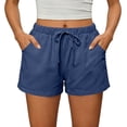 thumbnail image 3 of Womens Linen Shorts Lightweight Drawstring Elastic Waist Lounge Shorts Summer Casual Beach Bottom with Pocket, L, 3 of 6