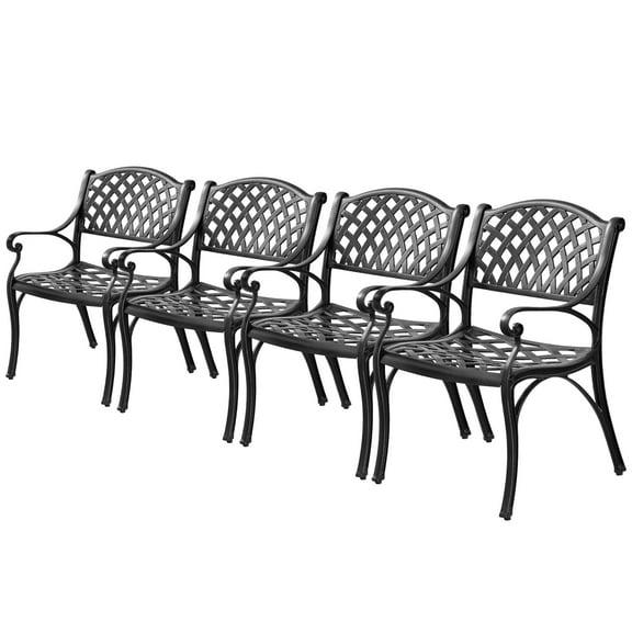 PATIO-IN Outdoor Patio Dining Chairs Set 4 Cast Aluminum Patio Bistro Chair with Armrest for Patio Furniture Set,Black