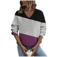 thumbnail image 2 of Sweatshirts for Women Fleece Print V-Neck Long Sleeve Casual Pullover Regular Sleeve Winter Top Sweatshirt,Womens Tops Plus Size Purple XXXL, 2 of 6