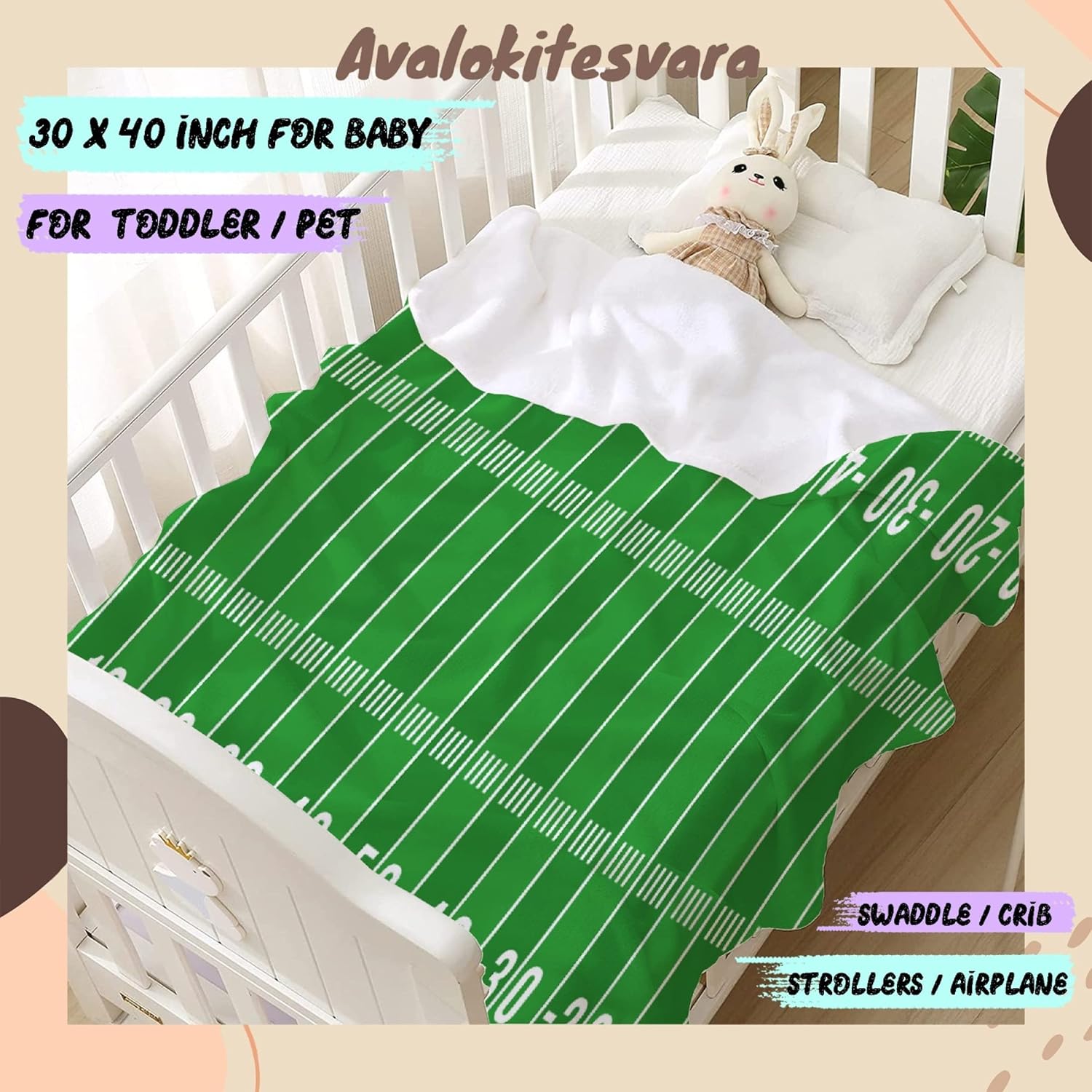 American Football Field Green Blanket Gifts Plush Fuzzy Cozy Soft Lightweight Blankets for Couch Air-Conditioning Quilts Decor Blanket for Chirstmas Birthday 60"x50" for Teens