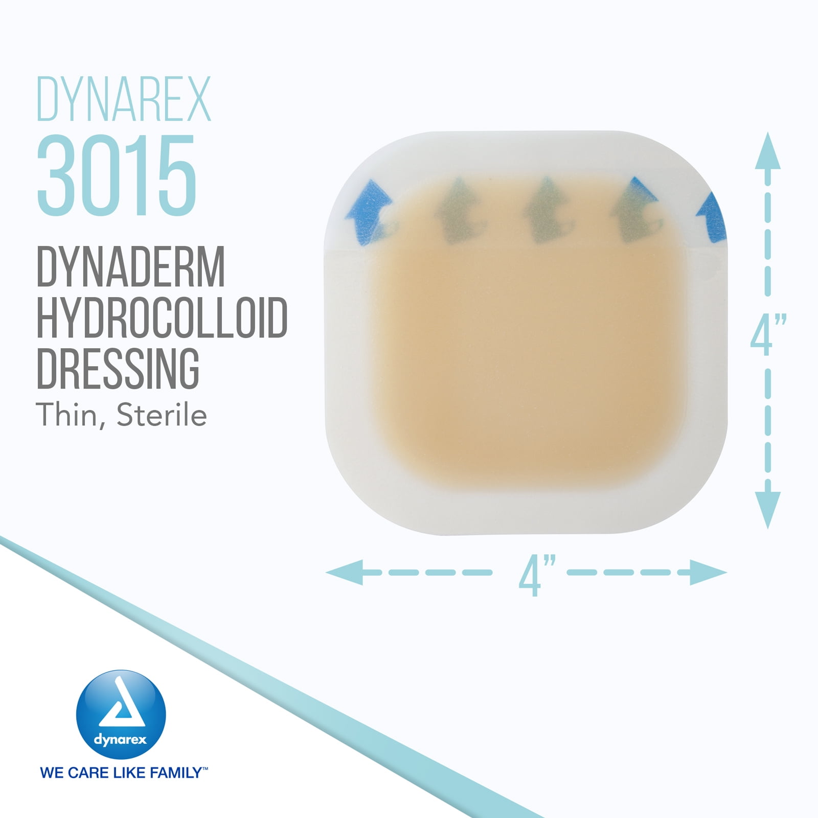 Dynarex DynaDerm Hydrocolloid Dressings, Sterile Moist Bandages Used for All Kinds of Wounds, 4" x 4", Thin & Latex-Free, Peel-Down Patches - 1 Case, 12 Boxes of 10 Dressings