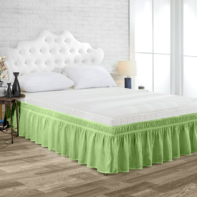 Wrap Around Bed Skirt Sage Queen Size 25 Inch Tailored Drop, Soft