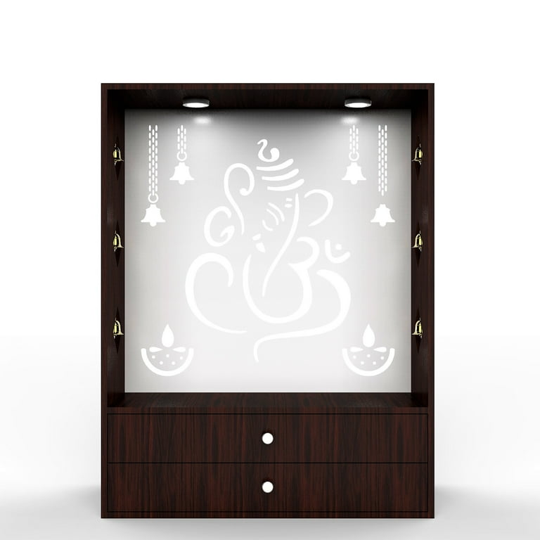 Wooden Temple For Home Mandir With Doors And Cabinet Storage Pooja Mandir With LED Light for Home and Office Home Temple Pooja Mandap
