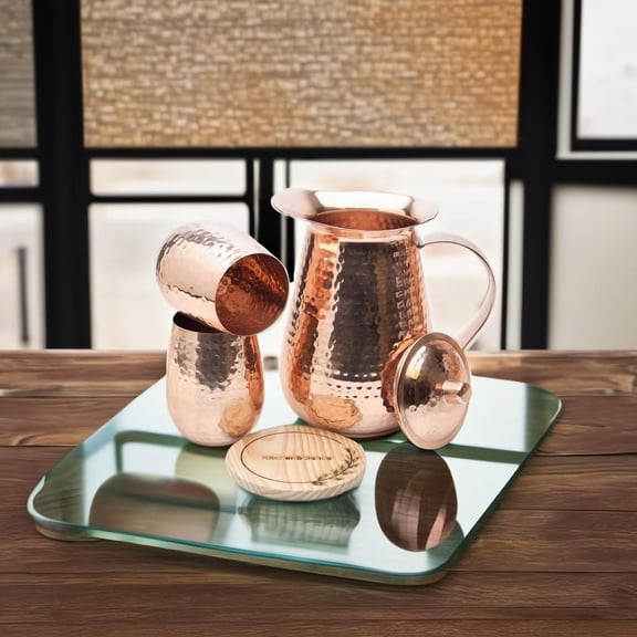 Large Pure Copper Pitcher (70 oz. /2000 ml) with 2 Tumblers for Drinking Water | Vase | Water Jug Set