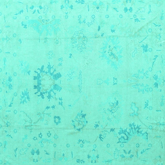 Ahgly Company Indoor Square Oriental Turquoise Blue Traditional Area Rugs, 6' Square