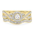 thumbnail image 3 of 0.60 Carat (ctw) 10K Yellow Gold Round White Diamond Ladies Bridal Swirl Halo Style Split Shank Engagement Ring Set, 3 of 4