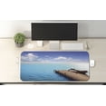 thumbnail image 2 of Summer Computer Mouse Pad, Wooden Deck on Charm Lake Holiday Europe Coast Tranquil Sea View, Rectangle Non-Slip Rubber Mousepad X-Large, 35" x 15" Gaming Size, Violet Blue Turquoise, by Ambesonne, 2 of 2