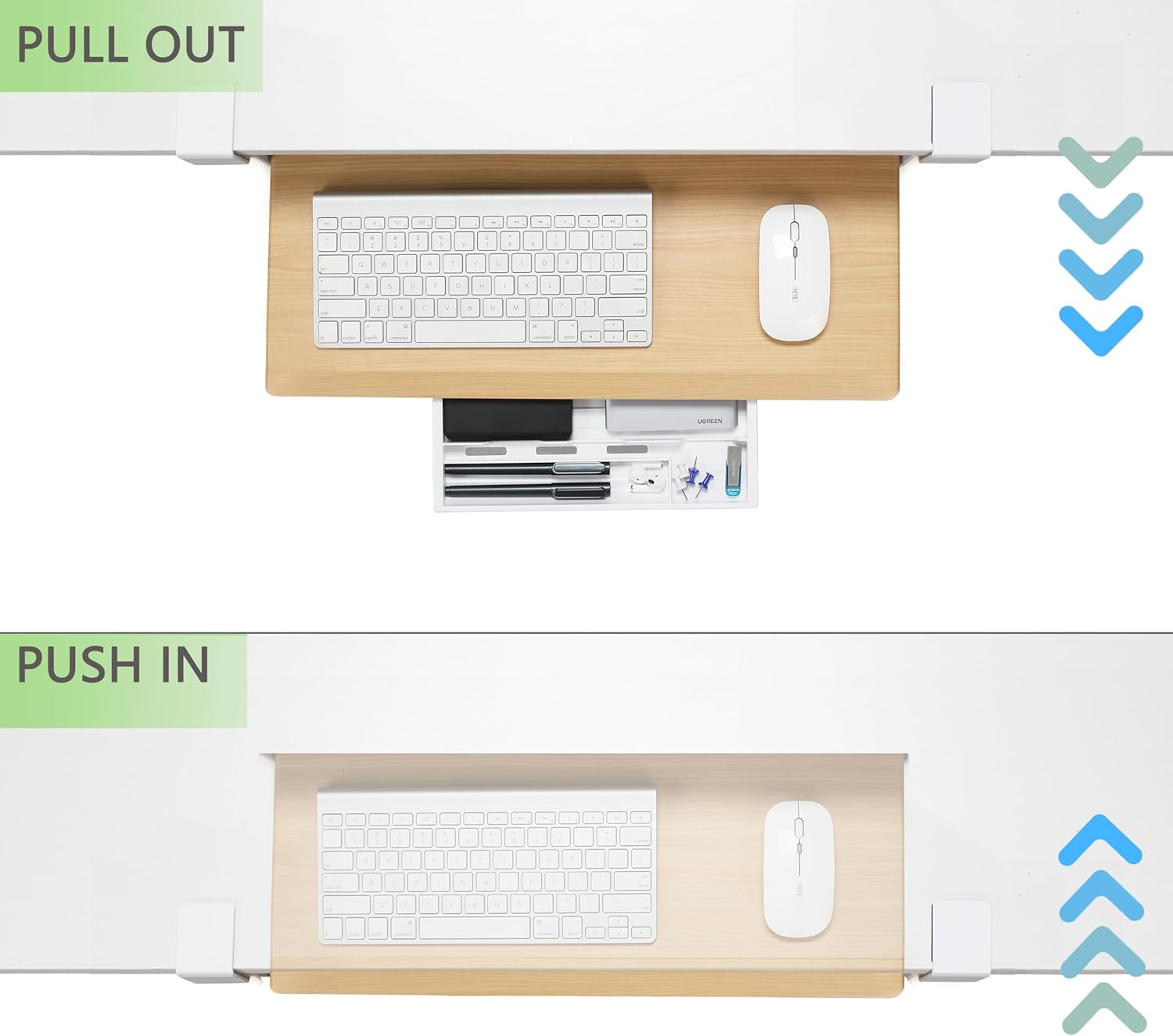 Under Desk Keyboard Tray with Slide Pull Out, C Clamp Mount, Ergonomic Computer Stand for Home Office, White, 19.7" x 12.2" Small Size