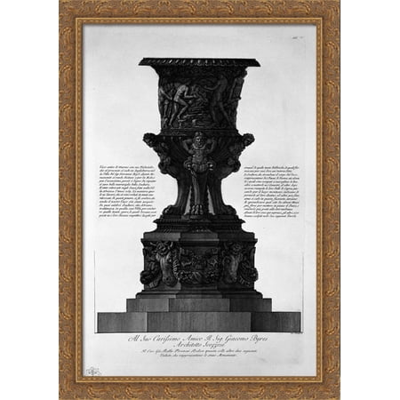 Great ancient vase with its marble pedestal found at Hadrian`s Villa in 1769 28x40 Large Gold Ornate Wood Framed Canvas Art by Giovanni Battista Piranesi