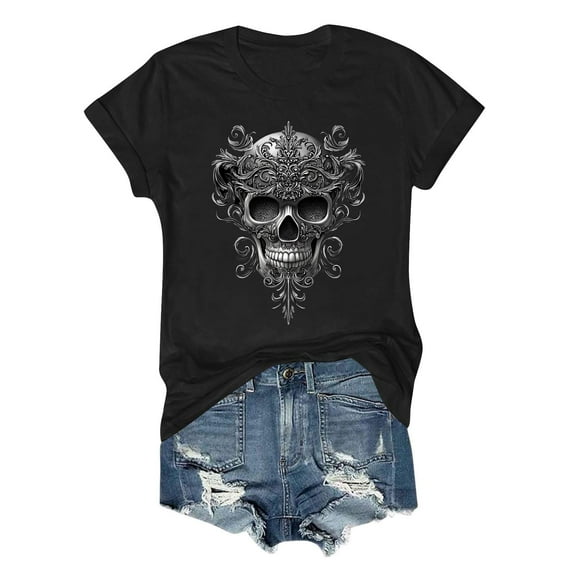 Neewe Halloween T Shirts for Women Summer Short Sleeve Crewneck Casual Cute Graphic Basic Tees Tops