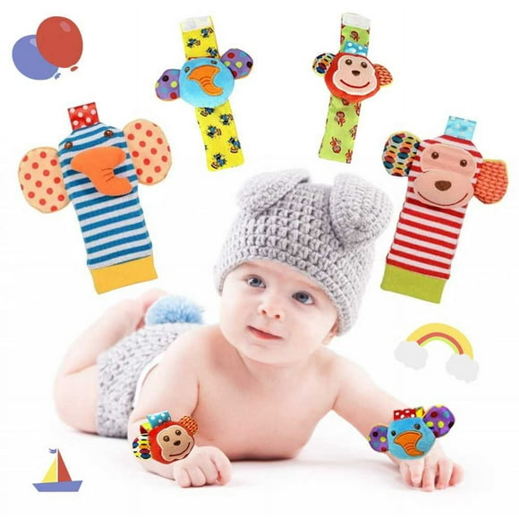 Wrist Rattles and Animal Socks for Cognitive Development of Babies, Developmental Toys Gifts for Baby from Newborns to 3 Months, 6 Months, 8 Months, 1 Year and 2 Years Old Toddlers, 4 Cute Animal