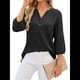 thumbnail image 2 of Blusas Elegantes e Informales para Mujer, Camisetas de 3/4 con Cuello en V y Puños Fruncidos. Negro XXL, 2 of 10