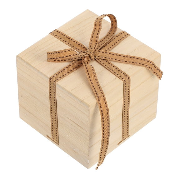 LEORX Square Rustic Wooden Boxes Wooden Box with Lid Beige Paulownia Wood 1Pack for present Givers