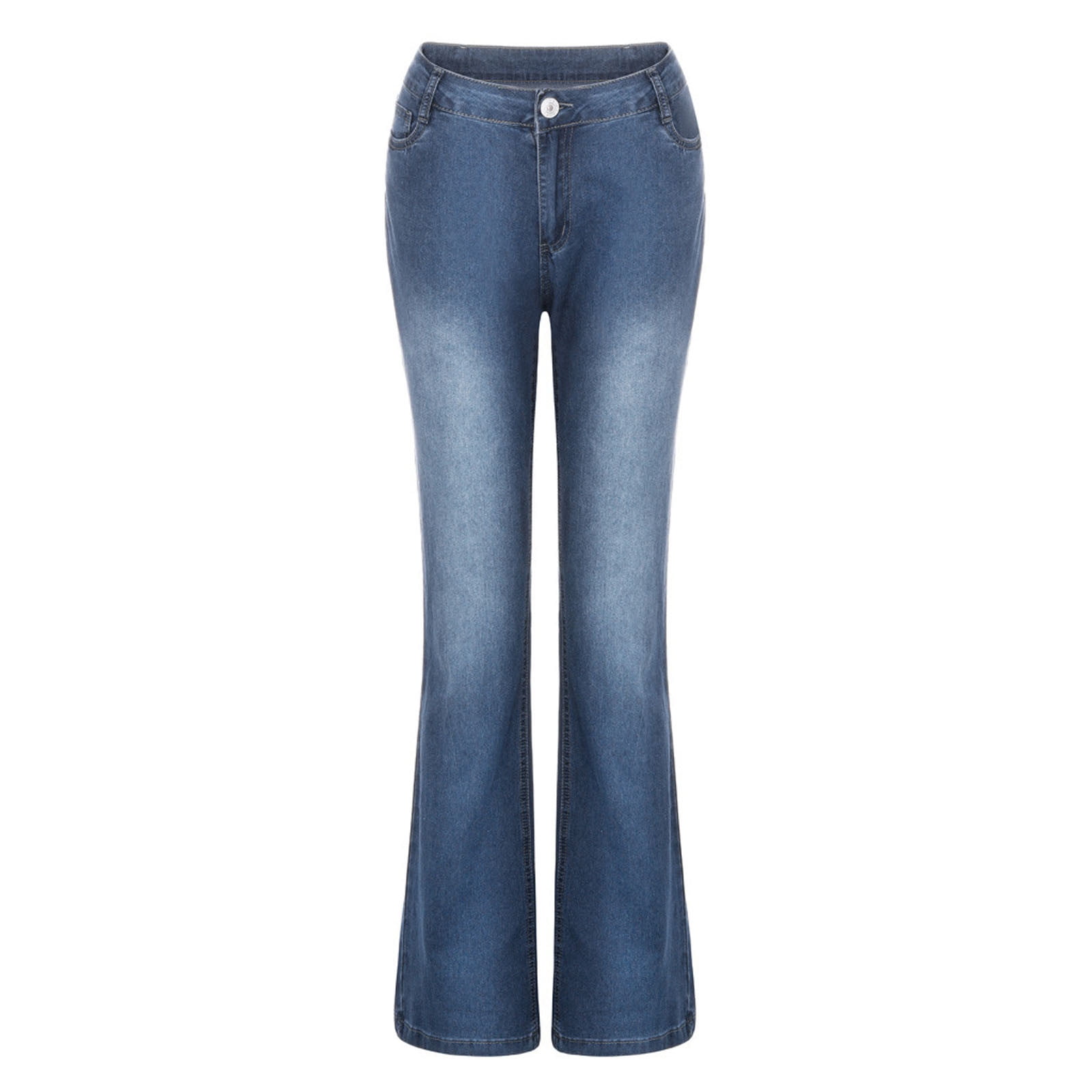 Otvok Womens Denim Jeans Embroidery Stretch Button Straight Full Length Pants