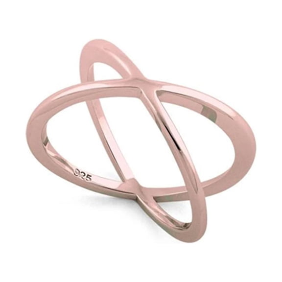 925 Sterling Silver Platinum Plated Rose Gold Plated Overlapping X Women Valentines Day Gifts Ring