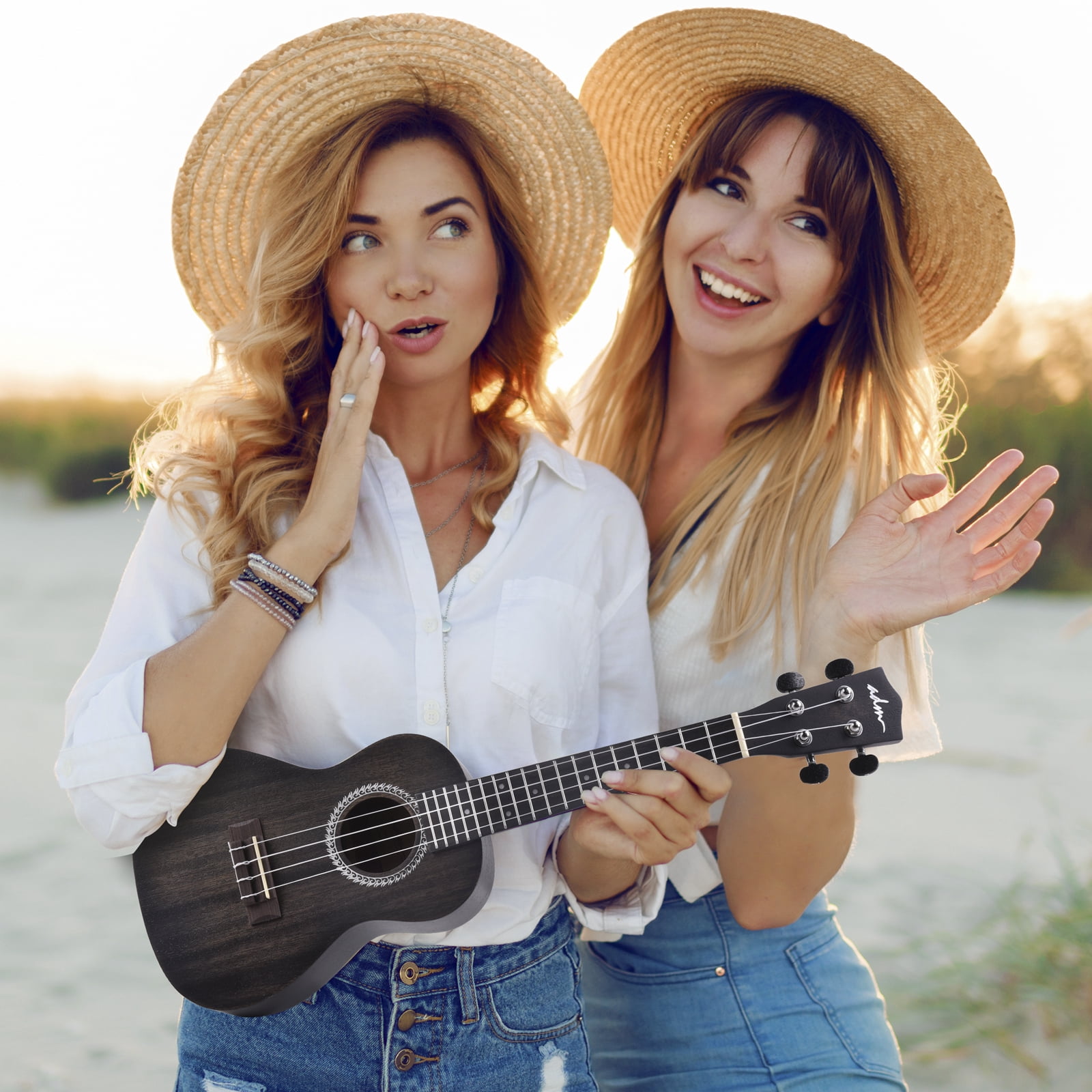 ADM Concert Ukulele 23'' Mahogany Hawaiian Ukulele Kit for Beginner Kid Adult with Free Lessons, Black