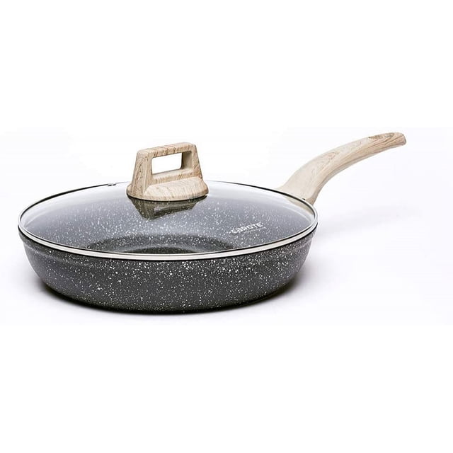 Sartén Carote antiadherente de 10 pulgadas con tapa de vidrio utensilio de cocina de piedra con revestimiento de granito negro
